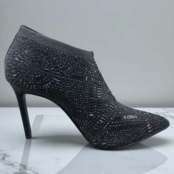 Thalia Sodi Karmen Black Rhinestone Covered Fly-Knit Women's Booties Size 10M - Picture 2 of 11